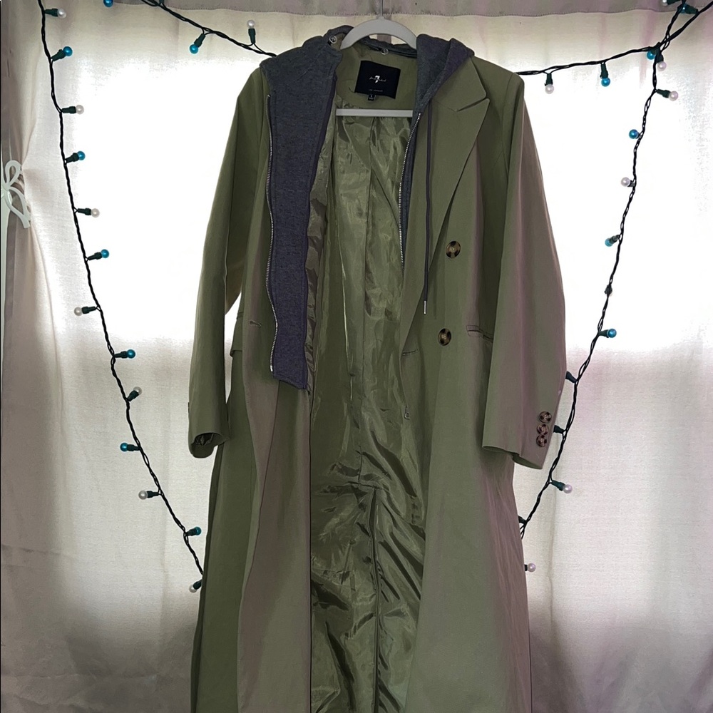 7 For All Mankind Olive Trench Coat - Picture 3 of 7